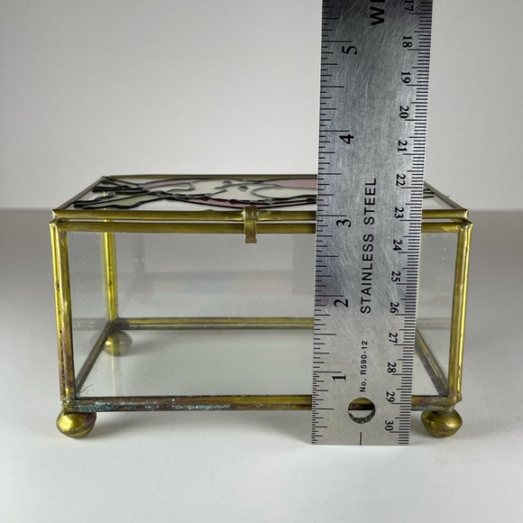 Vintage stained glass brass jewelry trinket box - Picture 11 of 11